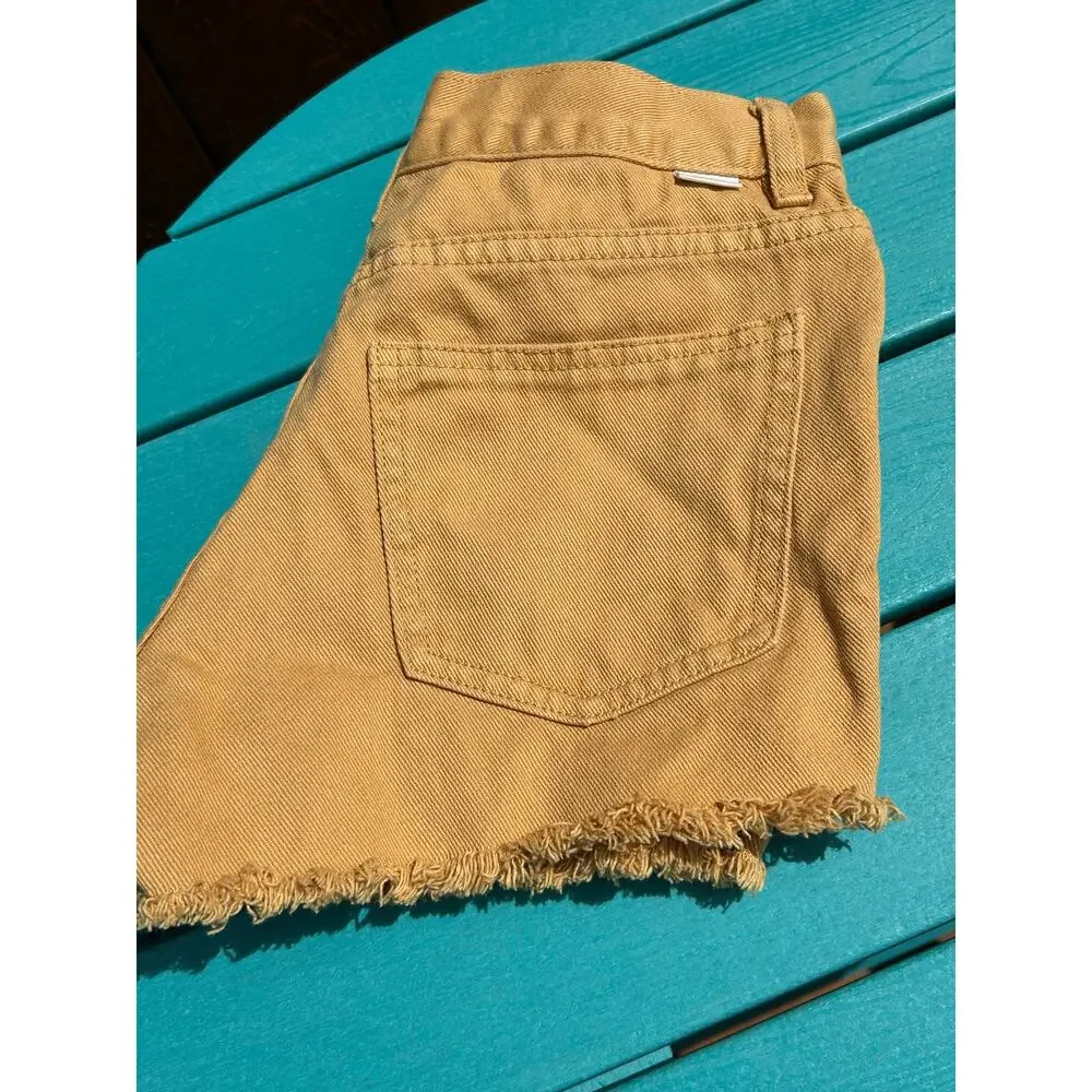 Billabong x Wrangler Drift Away Frayed Denim Shorts Mustard Yellow Womens 25 EUC